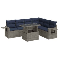 Salon de jardin avec coussins 7 pcs gris résine tressée 617776617776