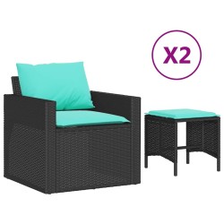 Salon de jardin 4 pcs avec coussins noir résine tressée 617779617779