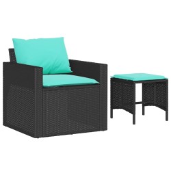 Salon de jardin 4 pcs avec coussins noir résine tressée 617779617779