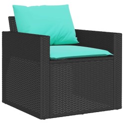 Salon de jardin 4 pcs avec coussins noir résine tressée 617779617779
