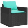 Salon de jardin 4 pcs avec coussins noir résine tressée 617779617779