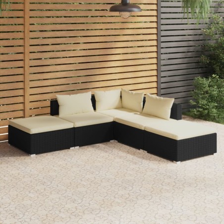 Salon de jardin 5 pcs avec coussins Résine tressée Noir 617788617788