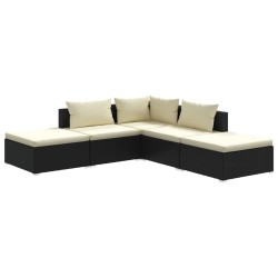 Salon de jardin 5 pcs avec coussins Résine tressée Noir 617788617788