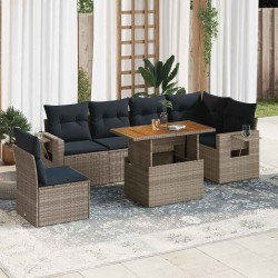 Salon de jardin avec coussins 7 pcs gris résine tressée 617790617790