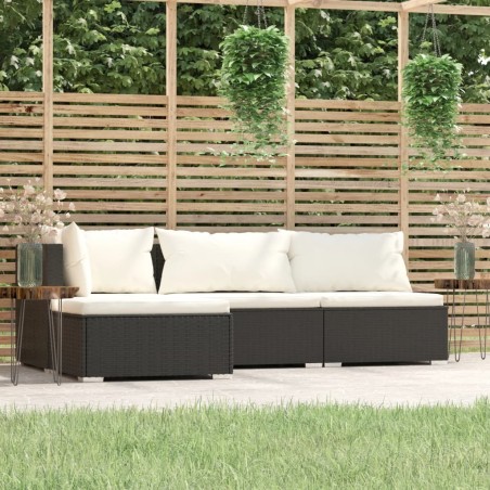 Salon de jardin 4 pcs avec coussins Noir Résine tressée 617797617797