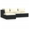 Salon de jardin 4 pcs avec coussins Noir Résine tressée 617797617797