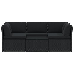 Salon de jardin 4 pcs avec coussins Résine tressée Noir 617804617804