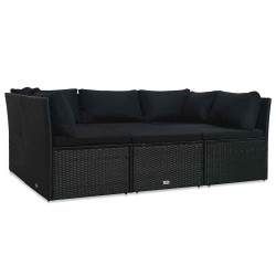 Salon de jardin 4 pcs avec coussins Résine tressée Noir 617804617804