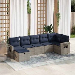 Salon de jardin avec coussins 7 pcs gris résine tressée 617816617816