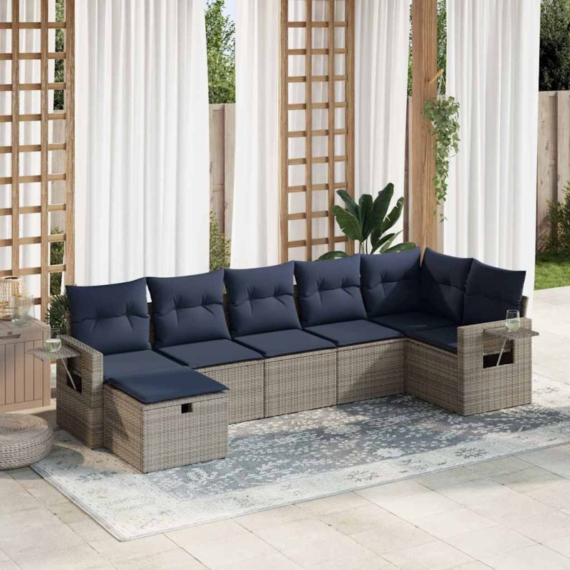 Salon de jardin avec coussins 7 pcs gris résine tressée 617816617816