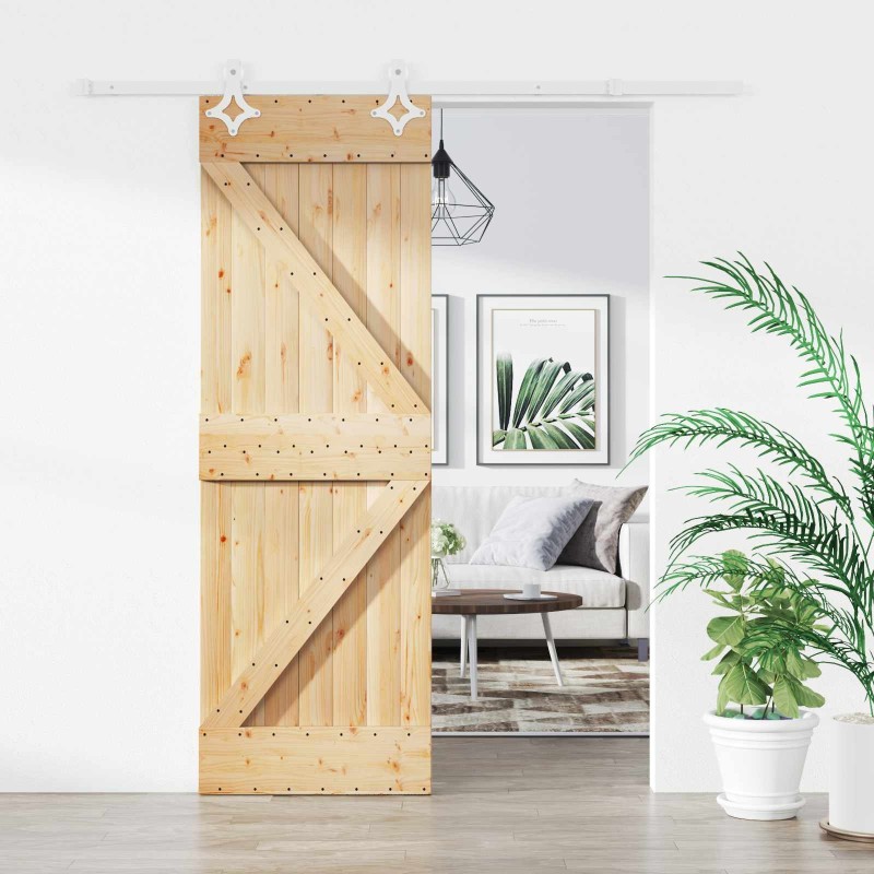 Porte coulissante Naturel et Blanc 70 x 210 cm 617822617822