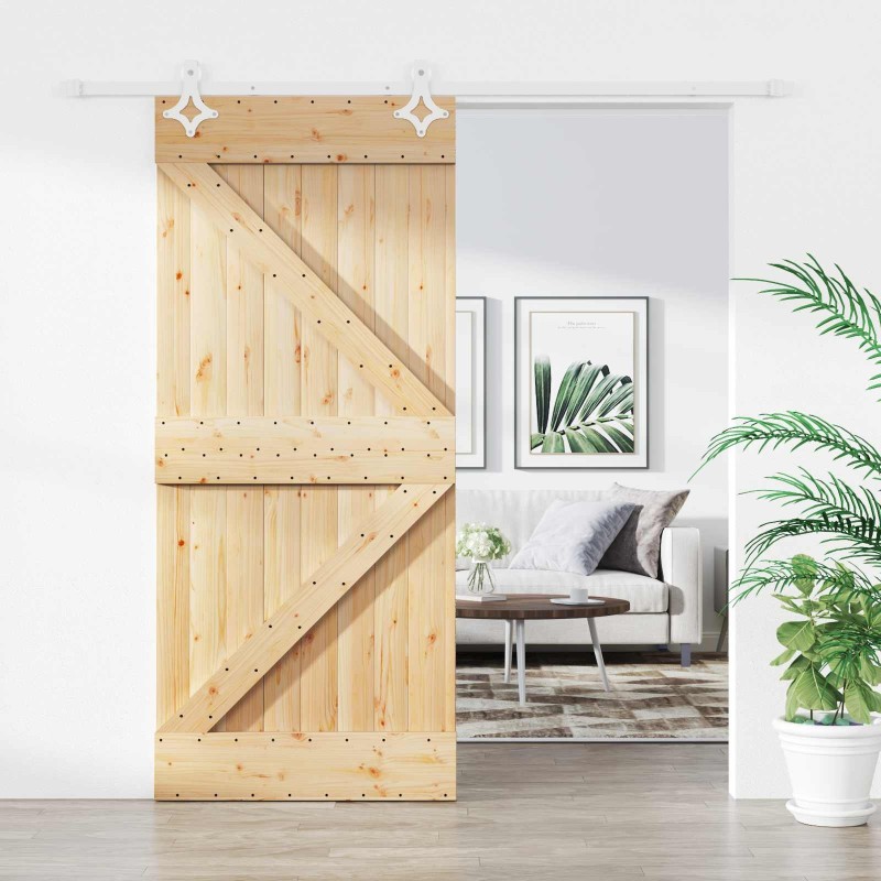 Porte coulissante Naturel et Blanc 90 x 210 cm 617825617825