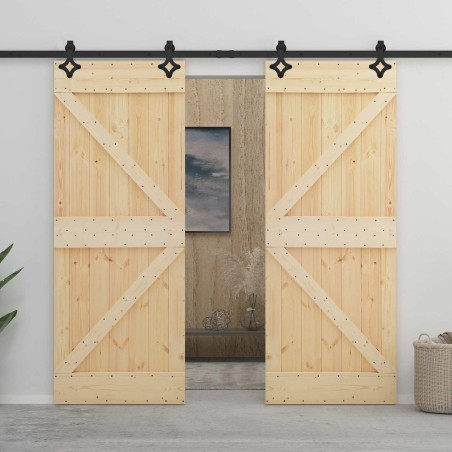 Porte coulissante 2 pcs Naturel et noir Bois de pin massif 617827617827