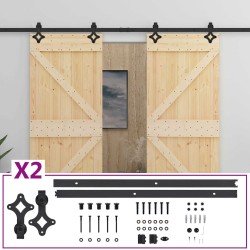 Porte coulissante 2 pcs Naturel et noir Bois de pin massif 617827617827