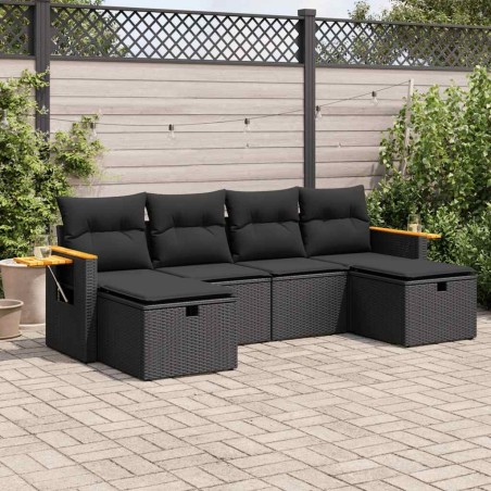 Salon de jardin 6 pcs avec coussins noir résine tressée 617861617861