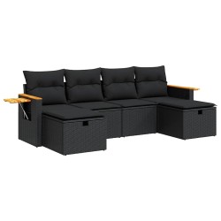 Salon de jardin 6 pcs avec coussins noir résine tressée 617861617861