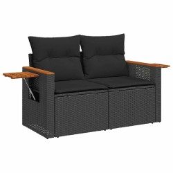 Salon de jardin 6 pcs avec coussins noir résine tressée 617861617861