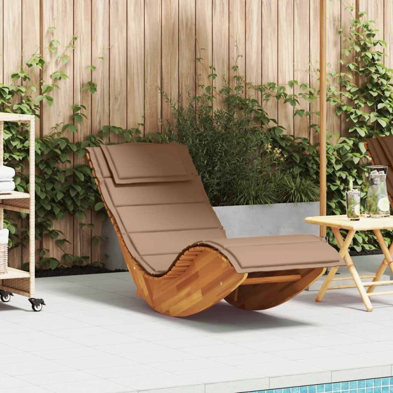 Chaise longue à bascule avec coussin en bois d'acacia massif 617892617892