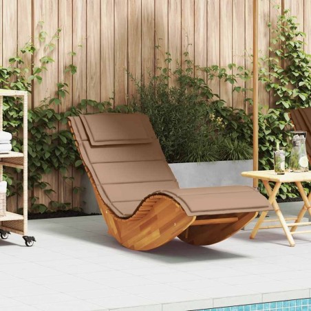 Chaise longue à bascule avec coussin en bois d'acacia massif 617892617892