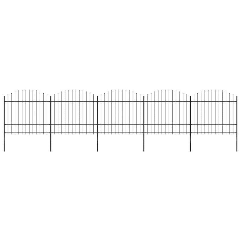 Clôture de jardin avec dessus en forme de lance en acier 892,5 x 175 cm Noir 617898617898
