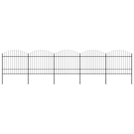 Clôture de jardin avec dessus en forme de lance en acier 892,5 x 175 cm Noir 617898617898
