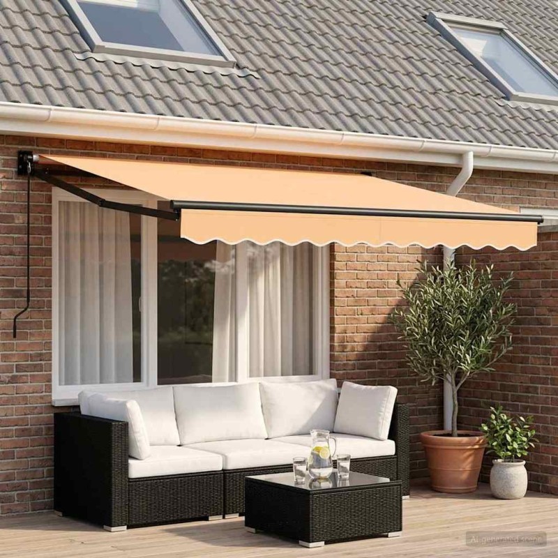 Auvent rétractable Sable 3 x 2,5 m 100% Polyester et Aluminium 617904617904