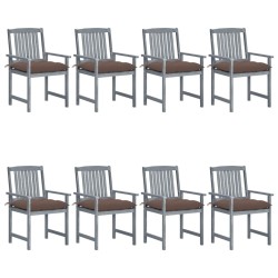Chaises de jardin et coussins lot de 8 Bois acacia solide Gris 617919617919