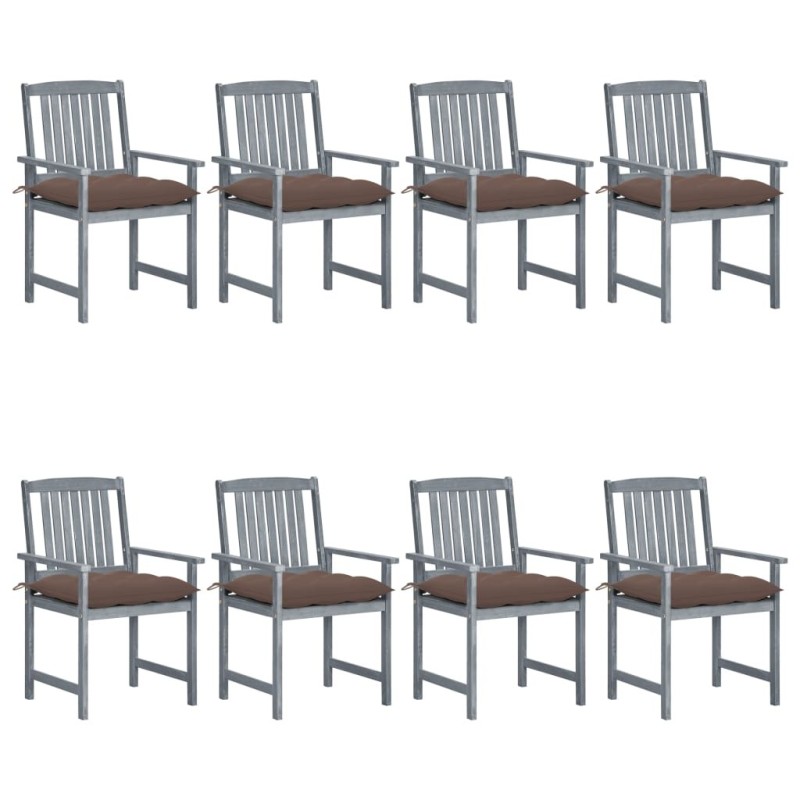 Chaises de jardin et coussins lot de 8 Bois acacia solide Gris 617919617919