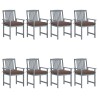 Chaises de jardin et coussins lot de 8 Bois acacia solide Gris 617919617919