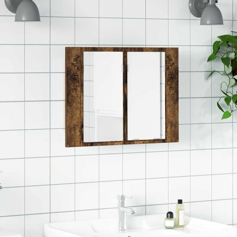 Armoire à miroir LED Chêne fumé 60x12x45 cm Bois d'ingénierie 617922617922