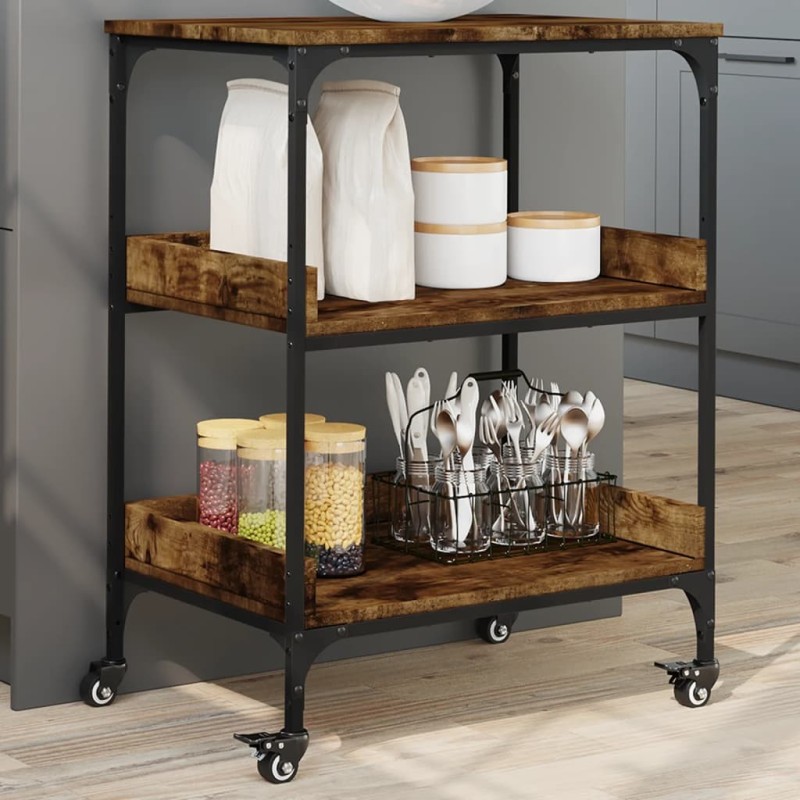 Chariot de cuisine chêne fumé 60x41x80,5 cm bois d'ingénierie 617924617924