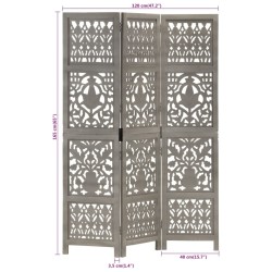 Cloison de séparation 3 panneaux Gris 120x165 cm Bois manguier 617927617927