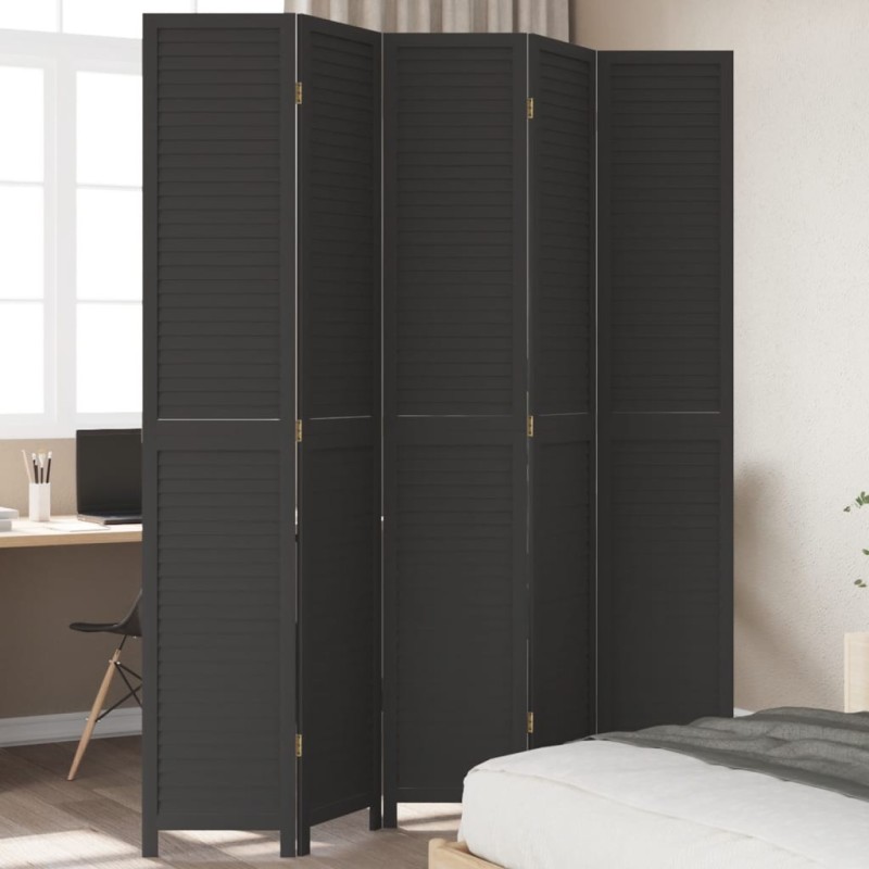 Cloison de séparation 5 panneaux noir bois de paulownia massif 617930617930