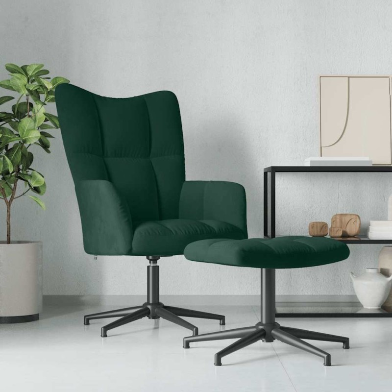 Chaise de relaxation avec tabouret Vert foncé Velours 617932617932