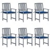 Chaises de jardin et coussins lot de 6 Bois acacia massif Gris 617949617949