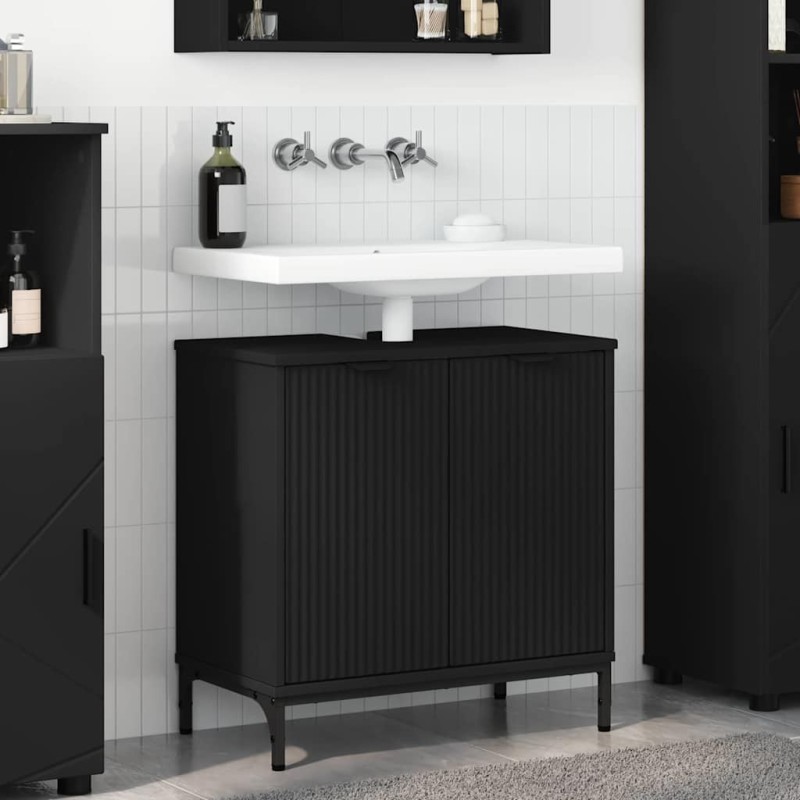 Meuble de Lavabo de Salle de Bain Noir 60,5 x 33,5 x 61 cm 617956617956