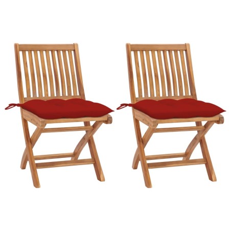 Chaises de jardin lot de 2 et coussins rouge Bois teck massif 617957617957
