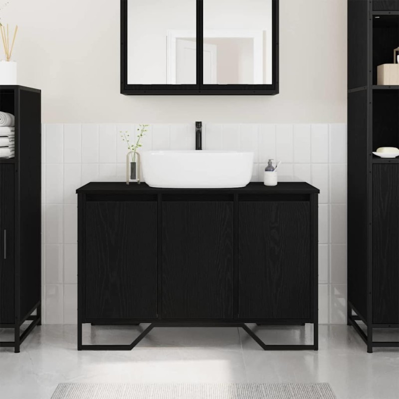 Meuble de Lavabo de Salle de Bain Chêne noir 91 x 35 x 60 cm 617962617962