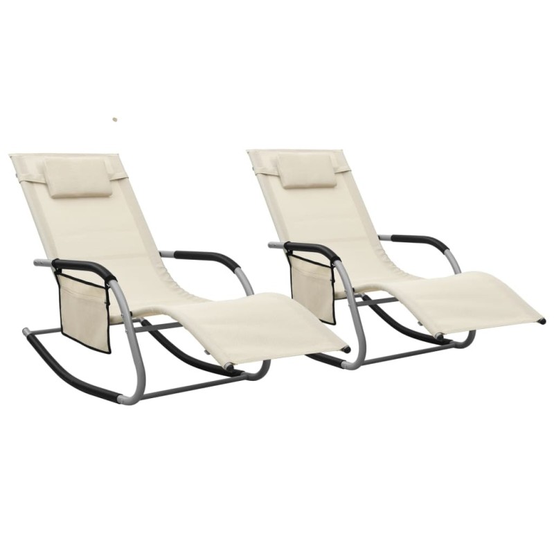 Chaises longues lot de 2 Textilène Crème et gris 617968617968