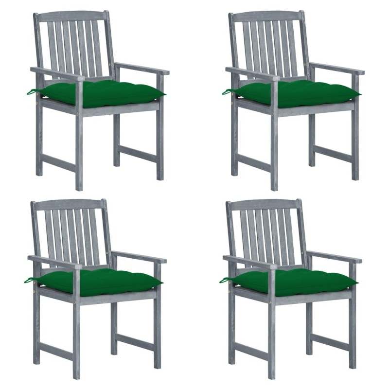 Chaises de jardin et coussins lot de 4 Gris Bois acacia massif 617970617970