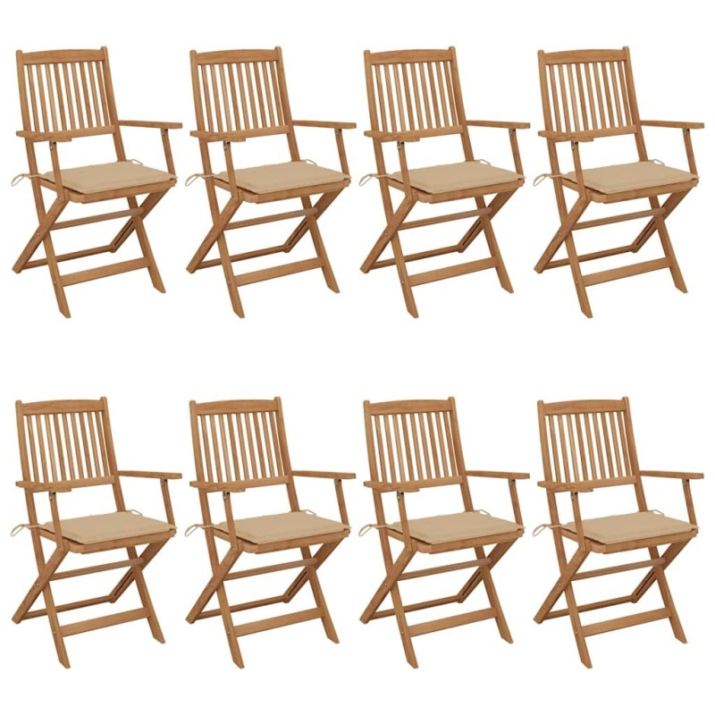 Chaises pliables de jardin lot de 8 avec coussins Bois d'acacia 617973617973