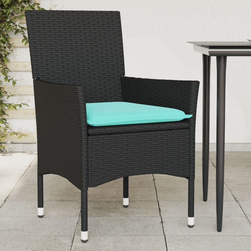 Chaises de jardin avec coussins lot de 2 noir résine tressée 617974617974