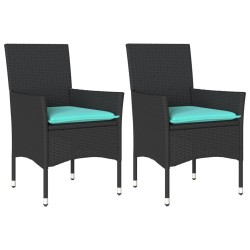 Chaises de jardin avec coussins lot de 2 noir résine tressée 617974617974