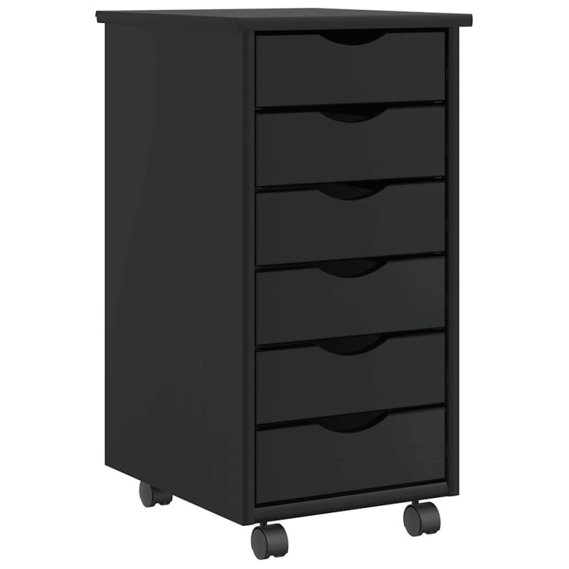 Armoire roulante avec tiroirs MOSS noir bois de pin solide 617995617995