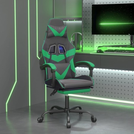 Chaise de jeu avec repose-pied Noir et vert Similicuir 617998617998