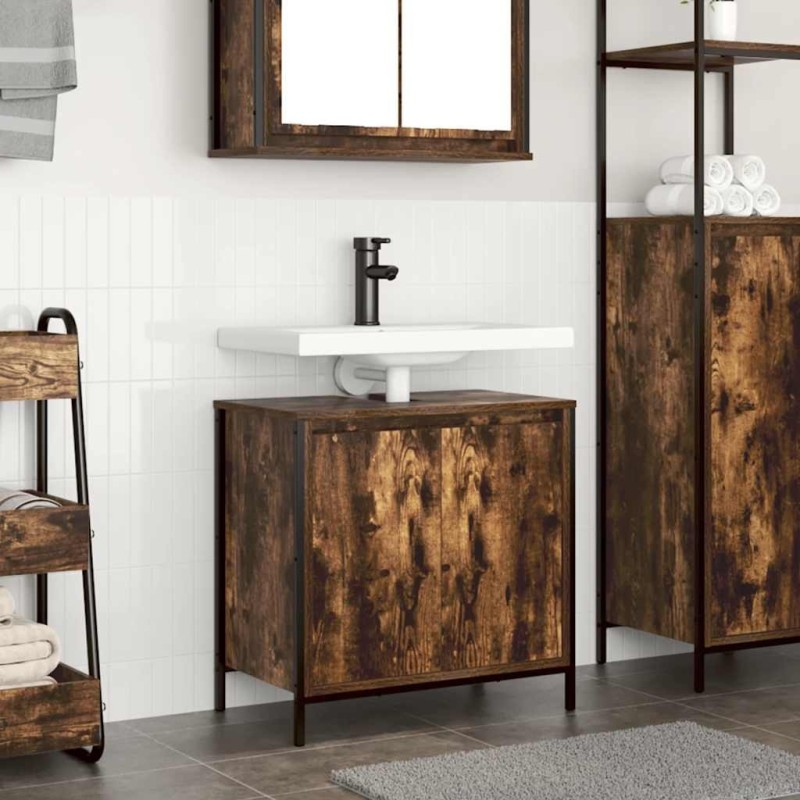 Meuble de salle de bain lavabo chêne fumé 60x34,5x60 cm 618014618014