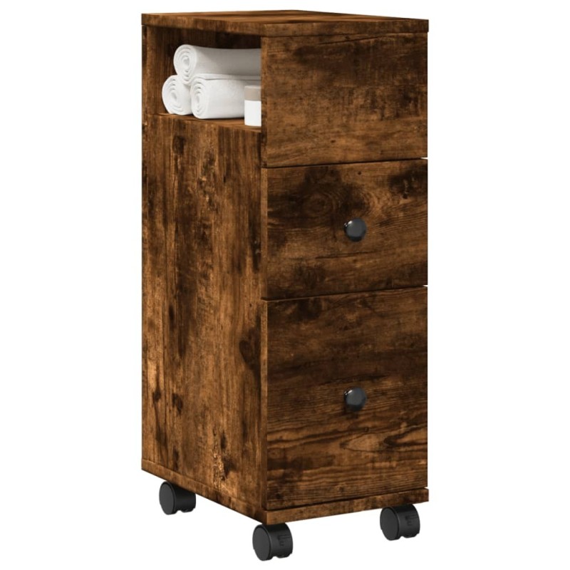 Meuble étroit de salle de bain à roulettes chêne fumé 618040618040