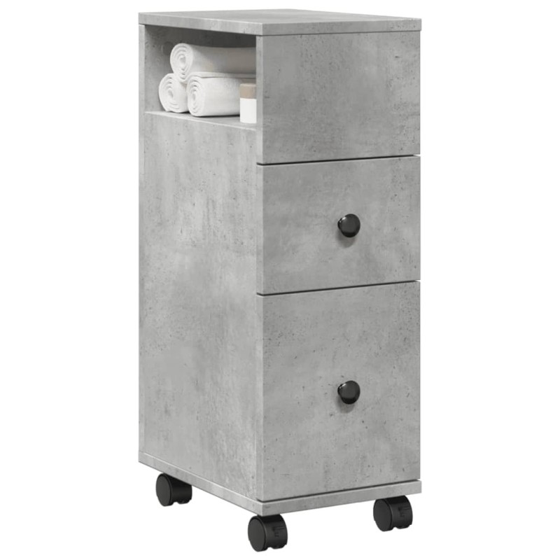Meuble étroit de salle de bain à roulettes gris béton 618067618067