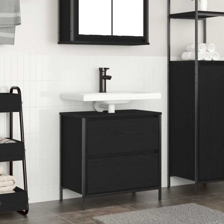 Meuble de salle de bain lavabo tiroirs chêne noir 60x34,5x60 cm 618104618104