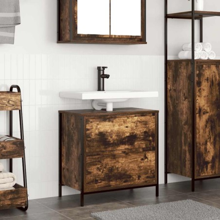 Meuble de salle de bain lavabo tiroirs chêne fumé 60x34,5x60 cm 618110618110